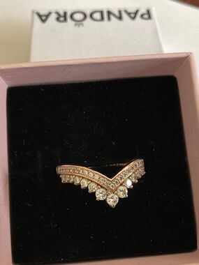 Pandora Rose Gold V-Shaped Ring with Clear Stones